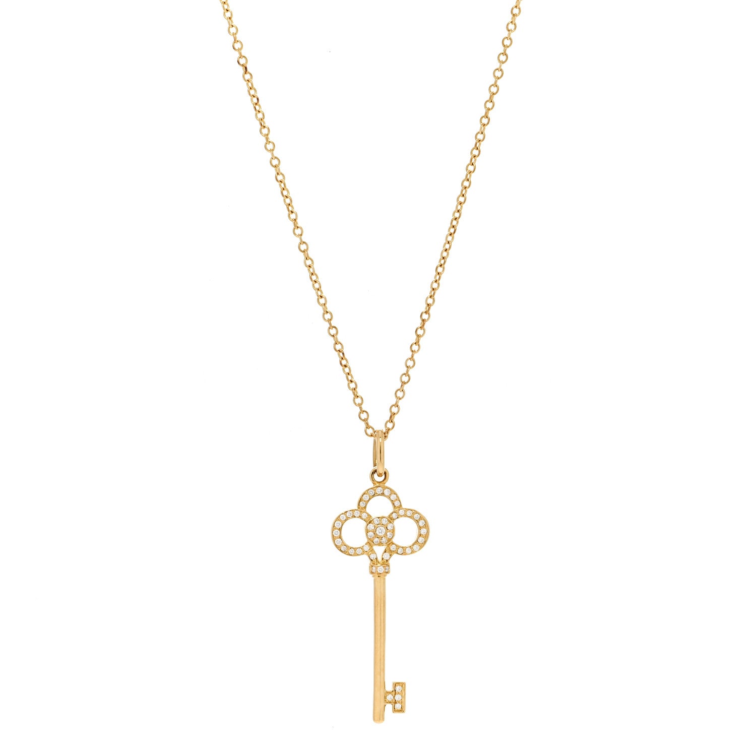 Tiffany 18K Yellow Gold Diamond Crown Key Pendant Necklace 1 of 6
