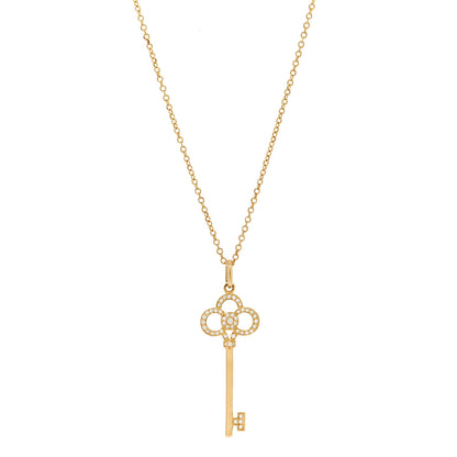 Tiffany 18K Yellow Gold Diamond Crown Key Pendant Necklace 1 of 6