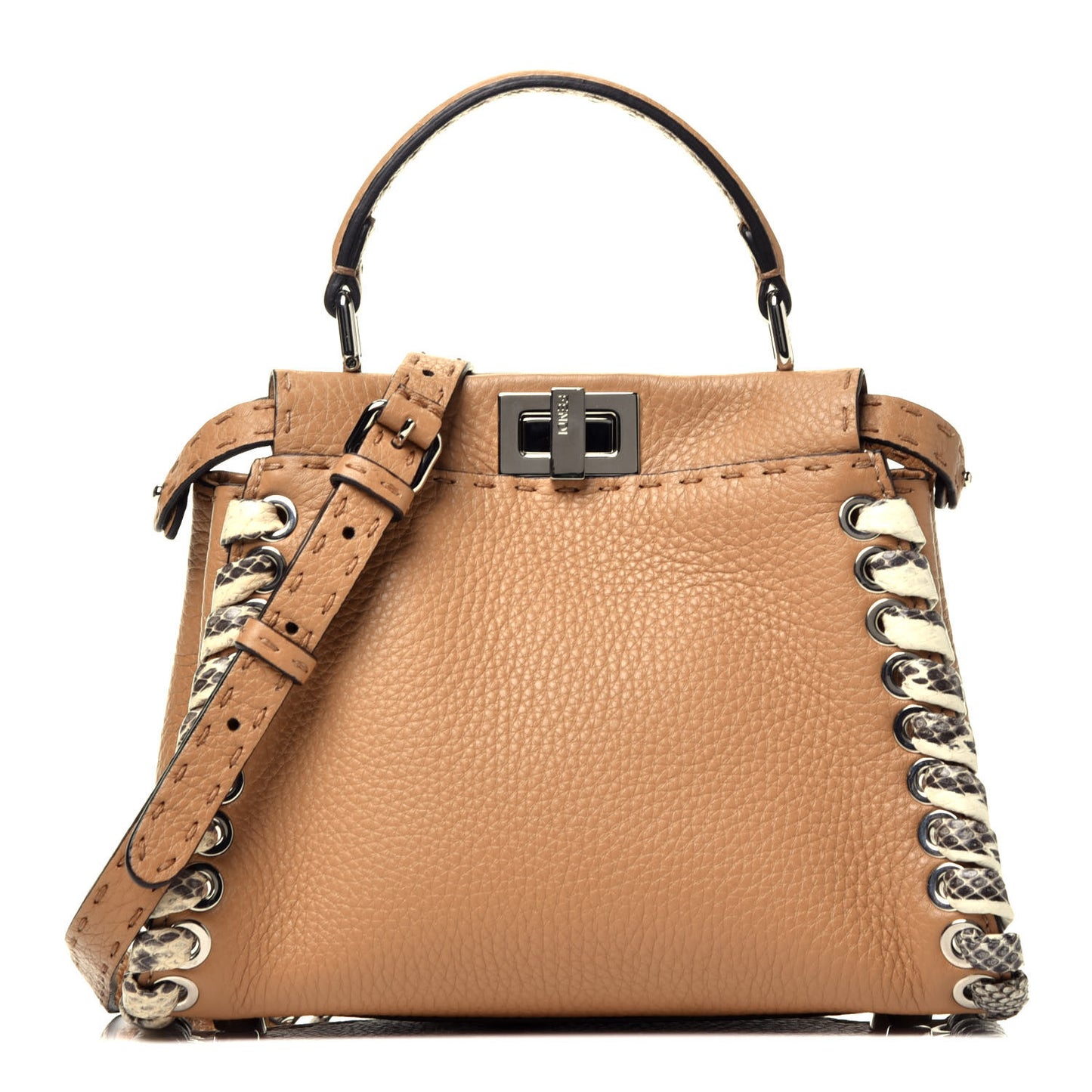 Cuoio Romano Selleria Elaphe Lace Up Mini Peekaboo Iconic Satchel Miele Scuro Natural