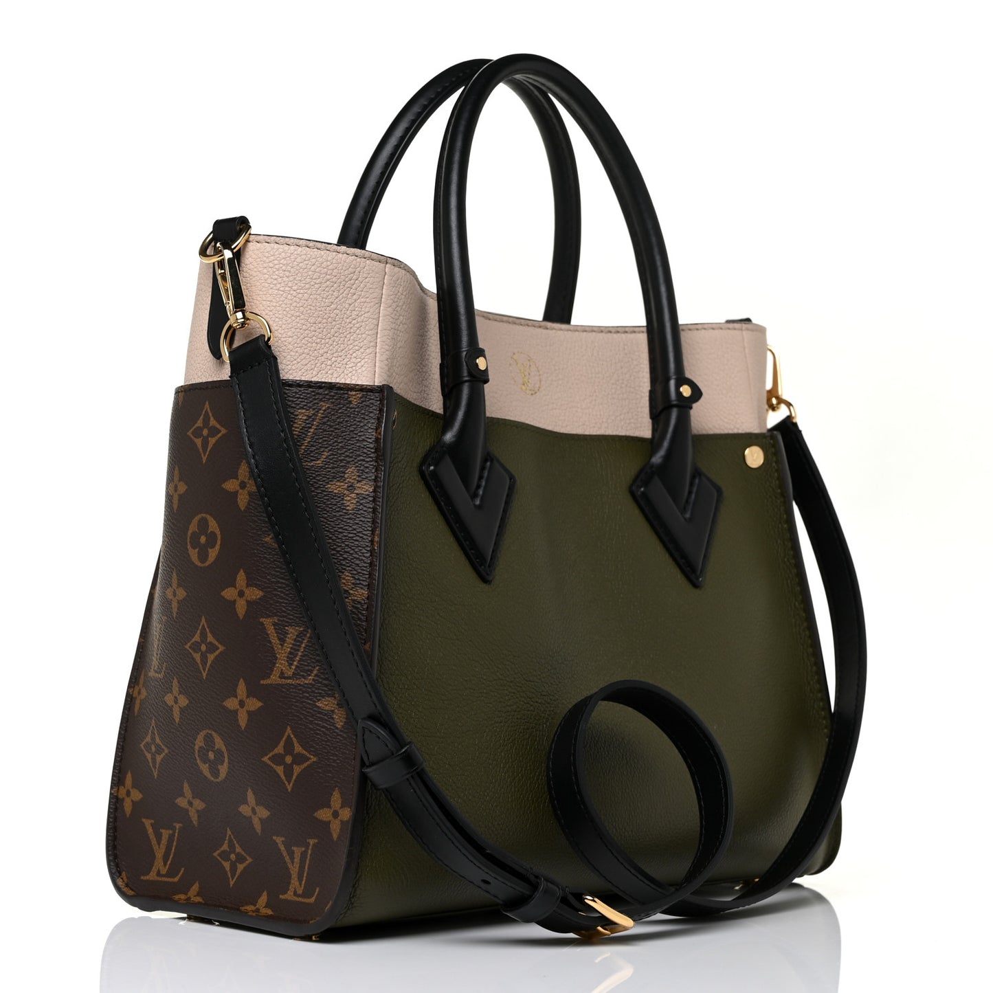 Calfskin Monogram On My Side MM Laurier Green Toffee Latte Beige