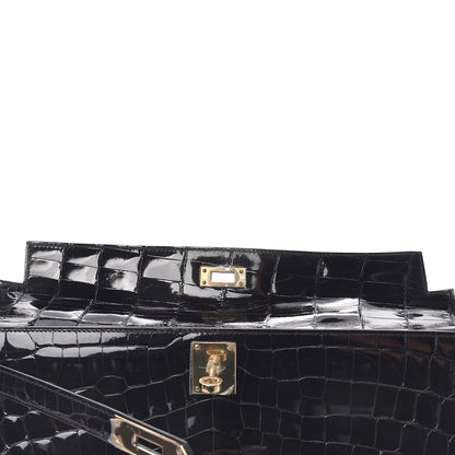 Hermes Shiny Niloticus Crocodile Kelly Cut Pochette Black 23 of 28