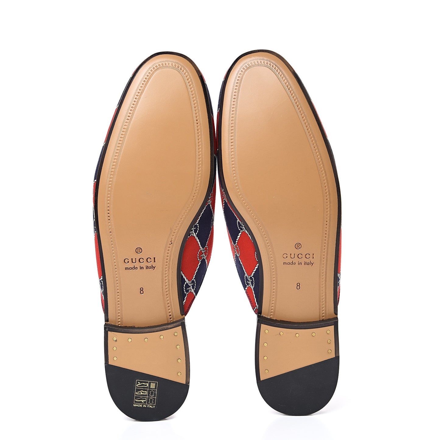 Mini GG Rhombus Chain Mens Princetown Slippers 8 Royal Bleuett Red