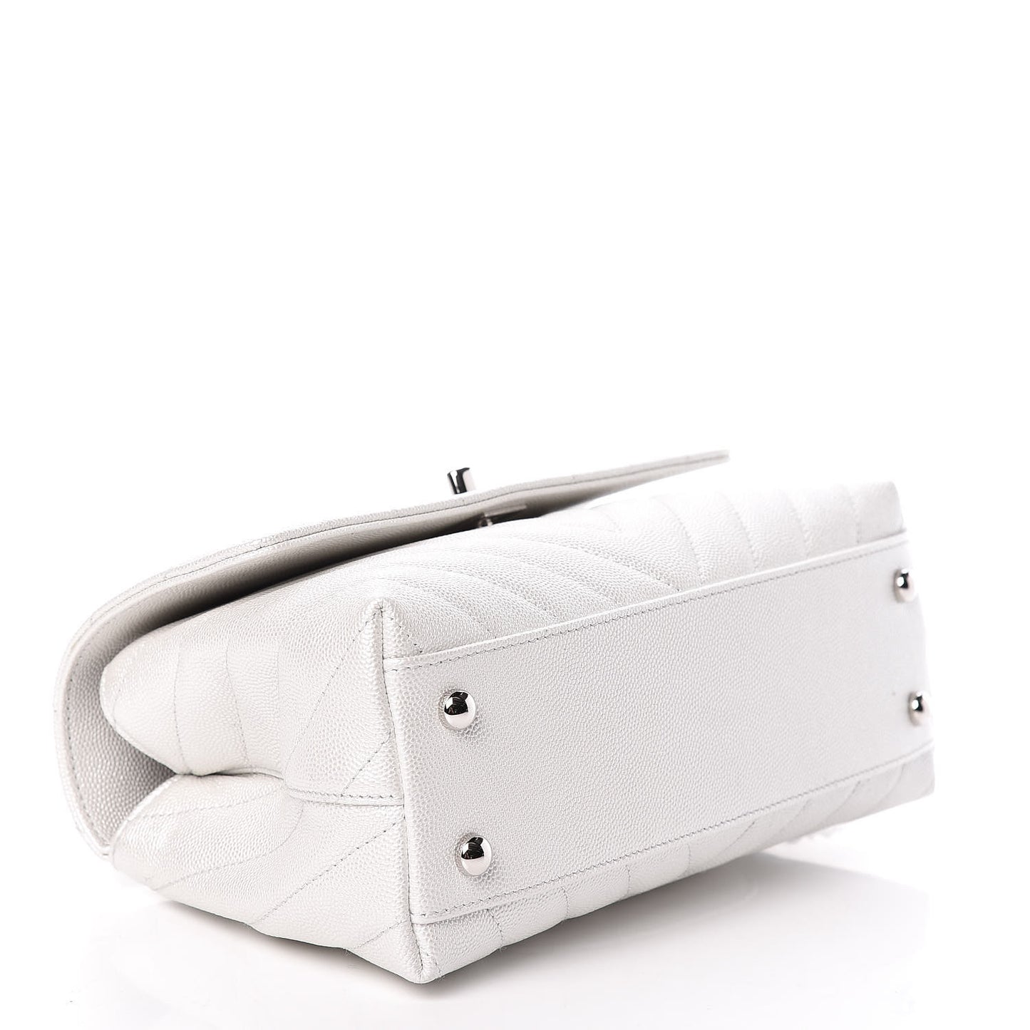 Iridescent Caviar Chevron Quilted Mini Coco Handle Flap White