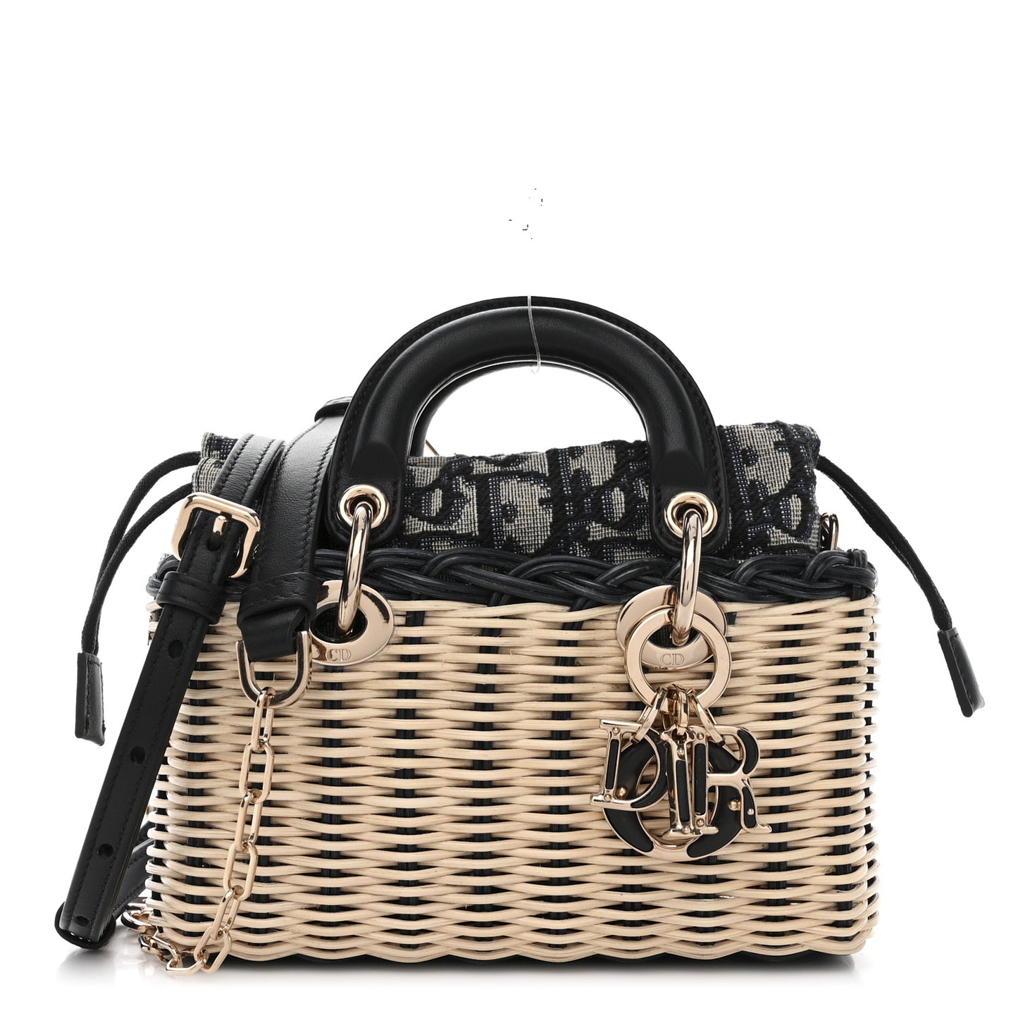 Wicker Oblique Micro Lady D-Joy Bag Natural Black