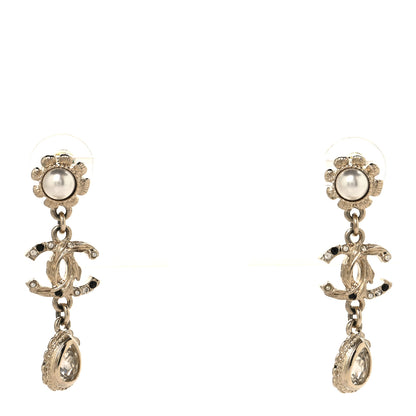 Chanel Crystal Pearl CC Drop Earrings Gold 1 of 4