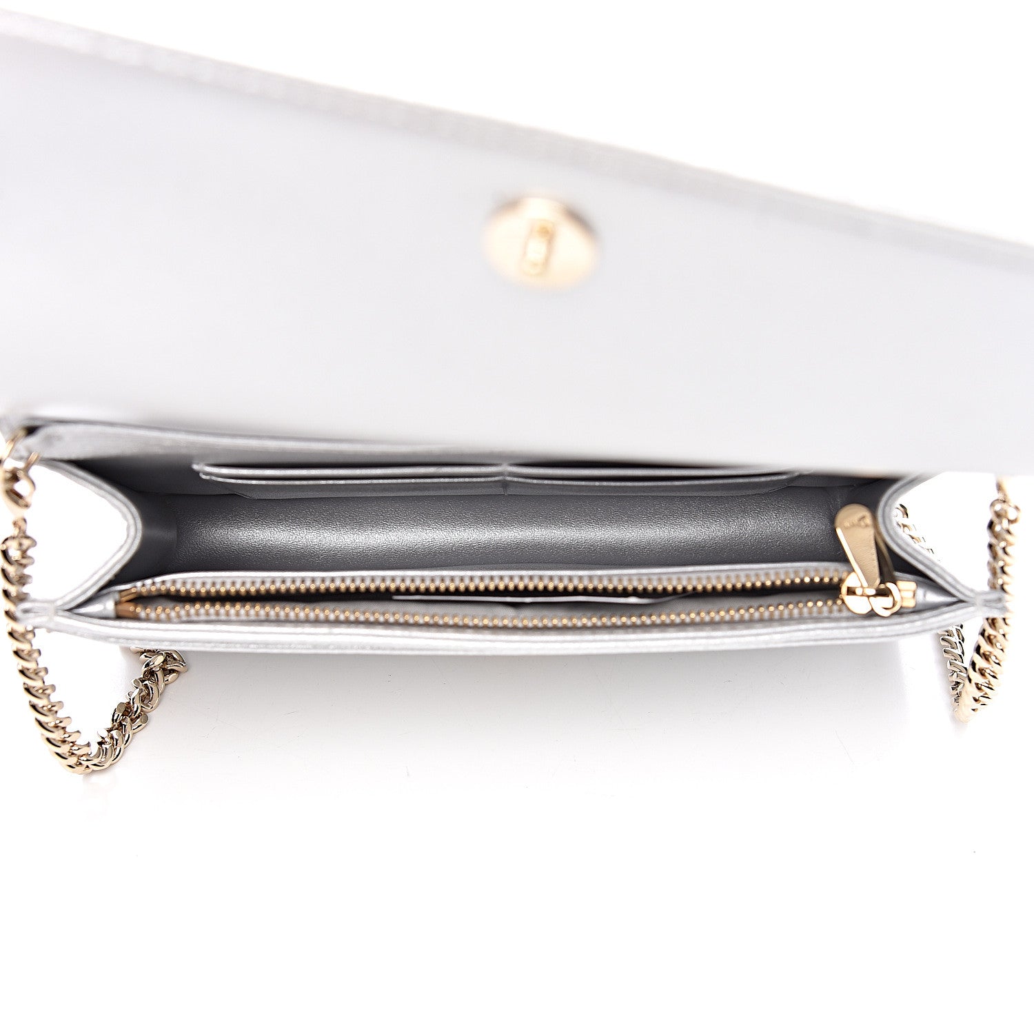 Christian Dior Metallic Grained Calfskin Diorama Wallet on Chain Pouch Silver 5 of 10