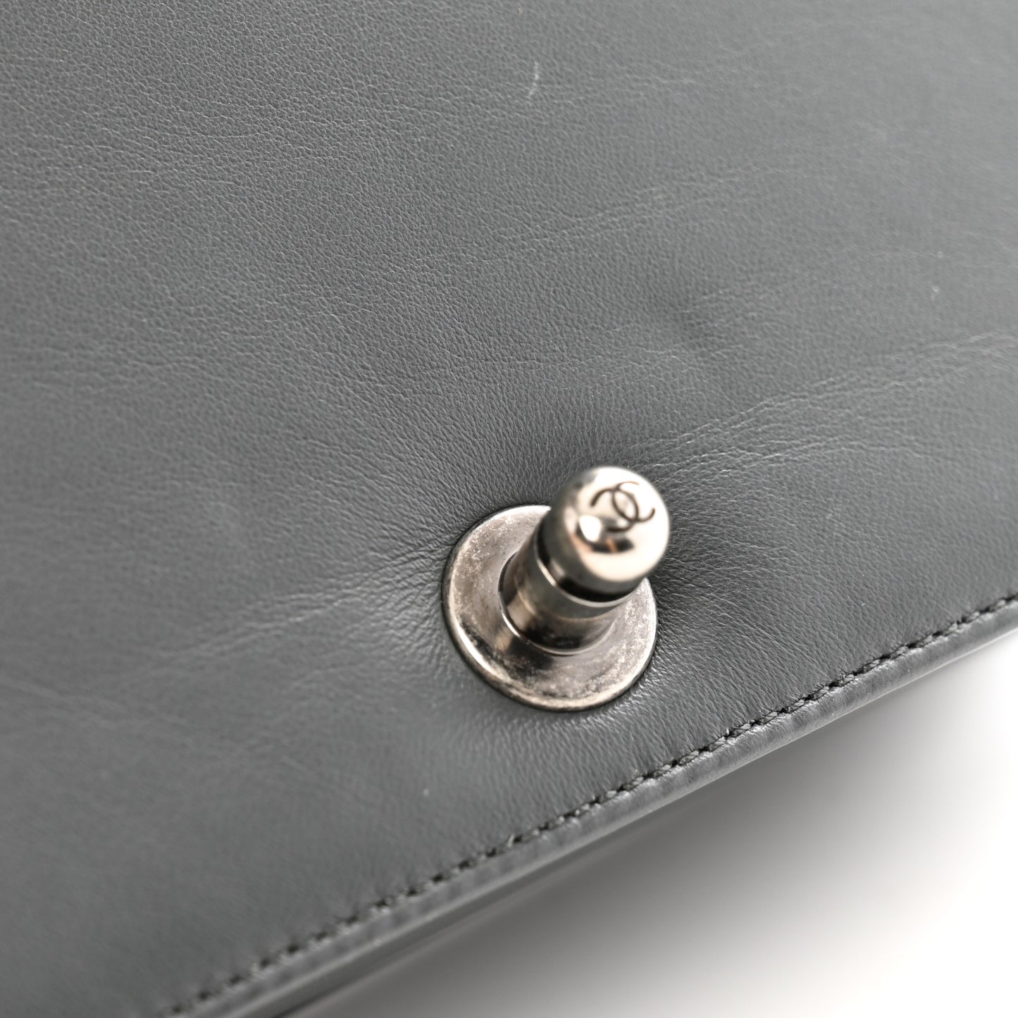 Calfskin Quilted Small Boy Flap Dark Grey