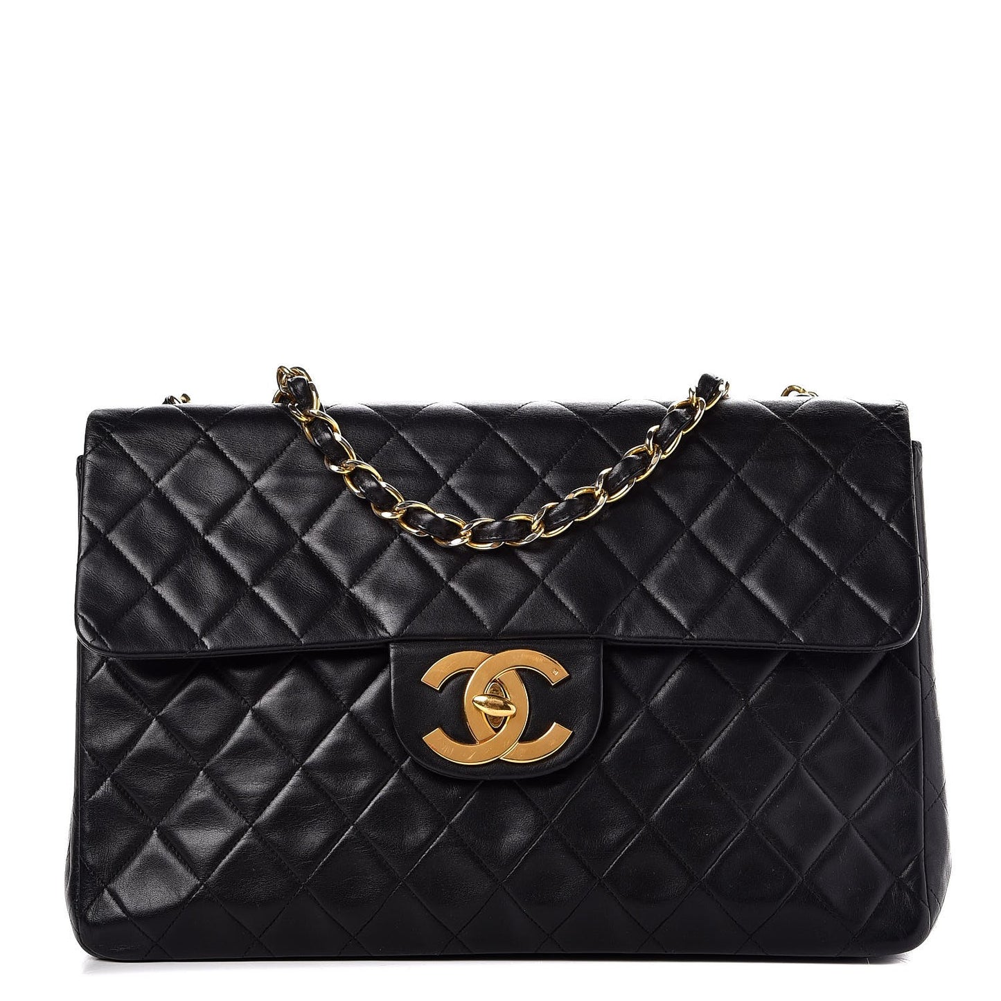 Lambskin Quilted XL Jumbo Single Flap Black