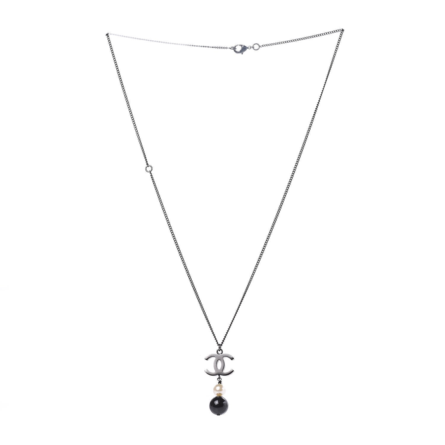 Chanel Ruthenium Pearl CC Drop Pendant Necklace Black 3 of 4