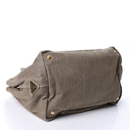 Prada Denim Logo Tote Militare 3 of 8