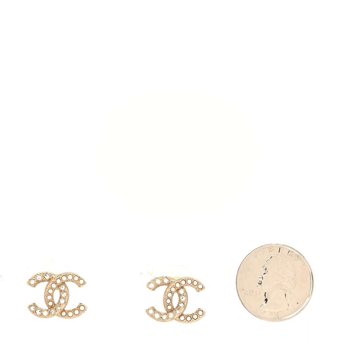 Pearl Crystal Baguette CC Earrings Gold