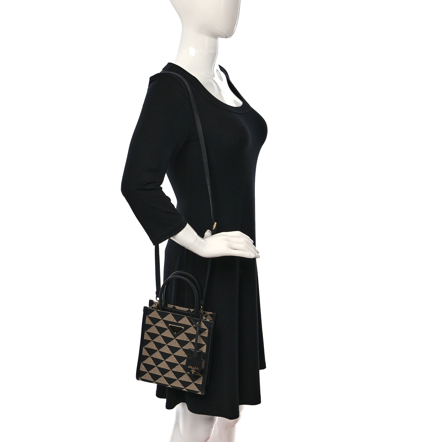 Jacquard Saffiano Triangolo Symbole Embroidered Micro Tote Black Corda