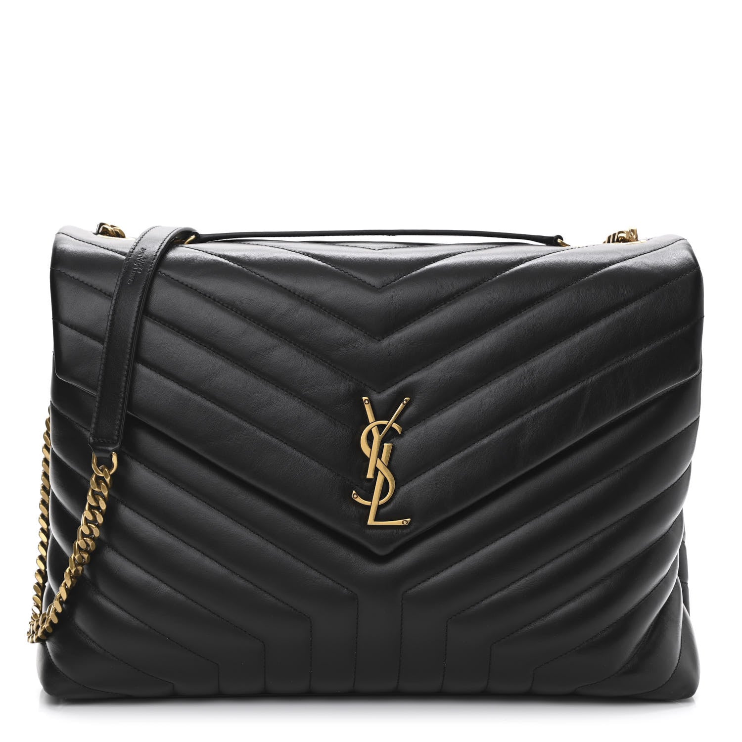Saint Laurent Calfskin Y Quilted Monogram Large Loulou Chain Satchel Black 1 of 11