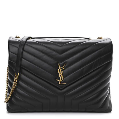 Saint Laurent Calfskin Y Quilted Monogram Large Loulou Chain Satchel Black 1 of 11