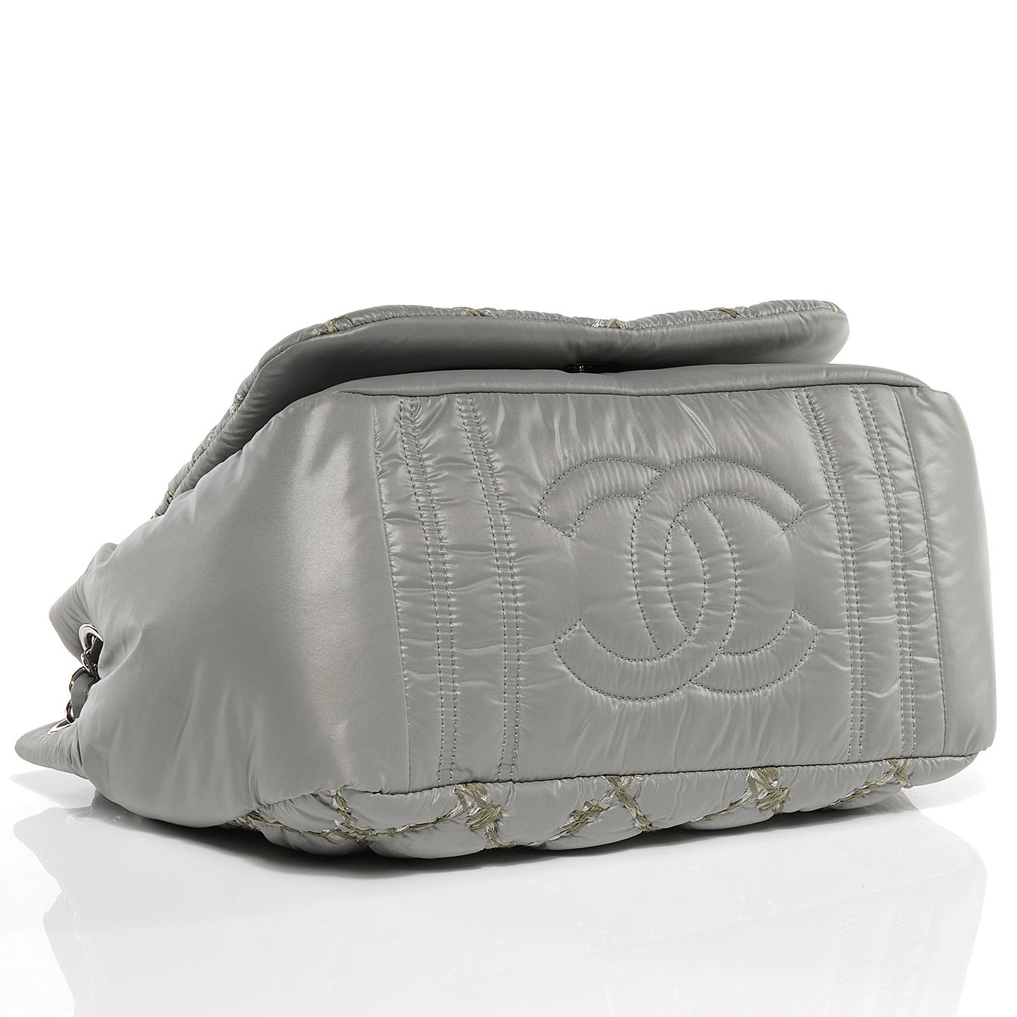Nylon Quilted Tweed Stitch Bubble Flap Grey