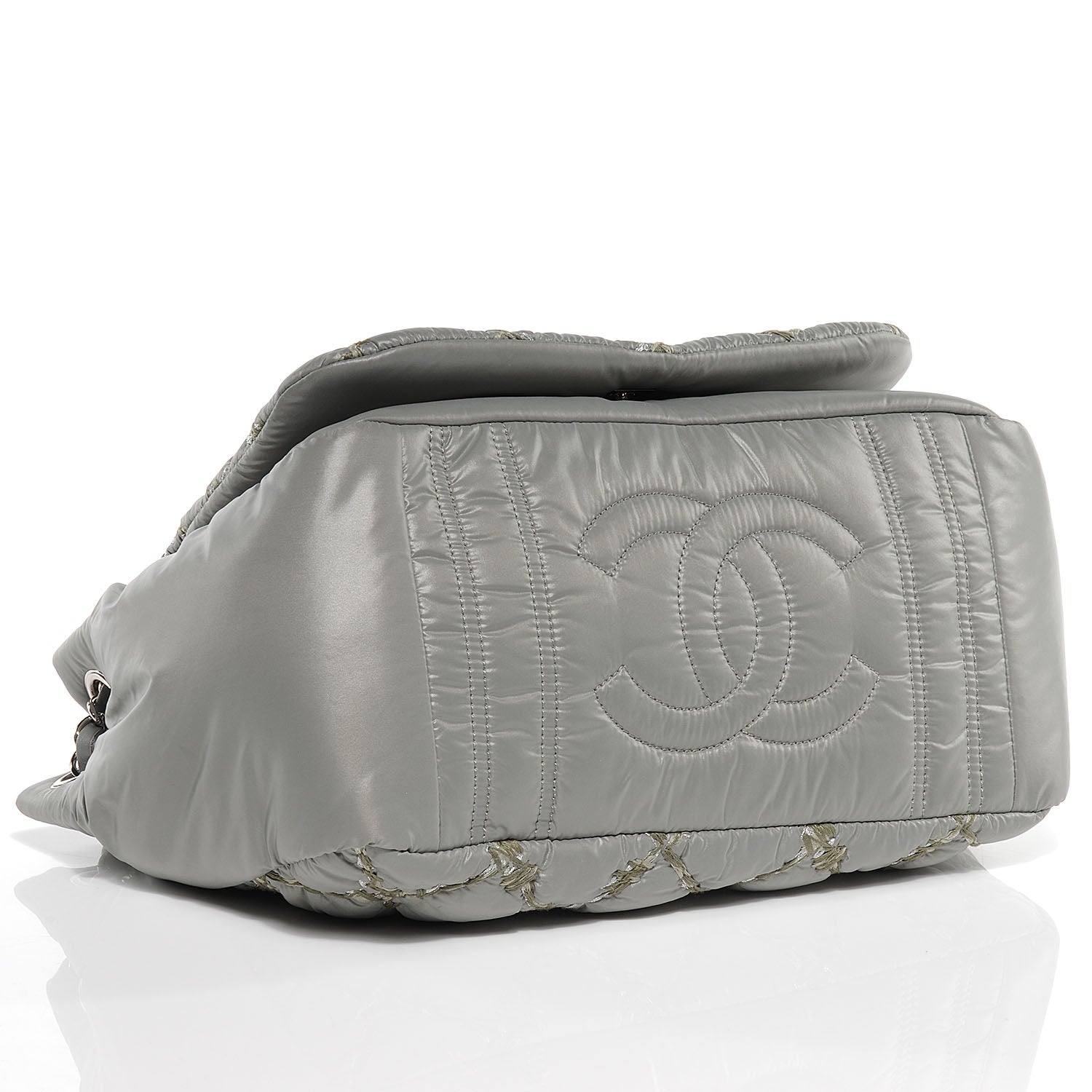Chanel Nylon Quilted Tweed Stitch Bubble Flap Grey 4 of 8