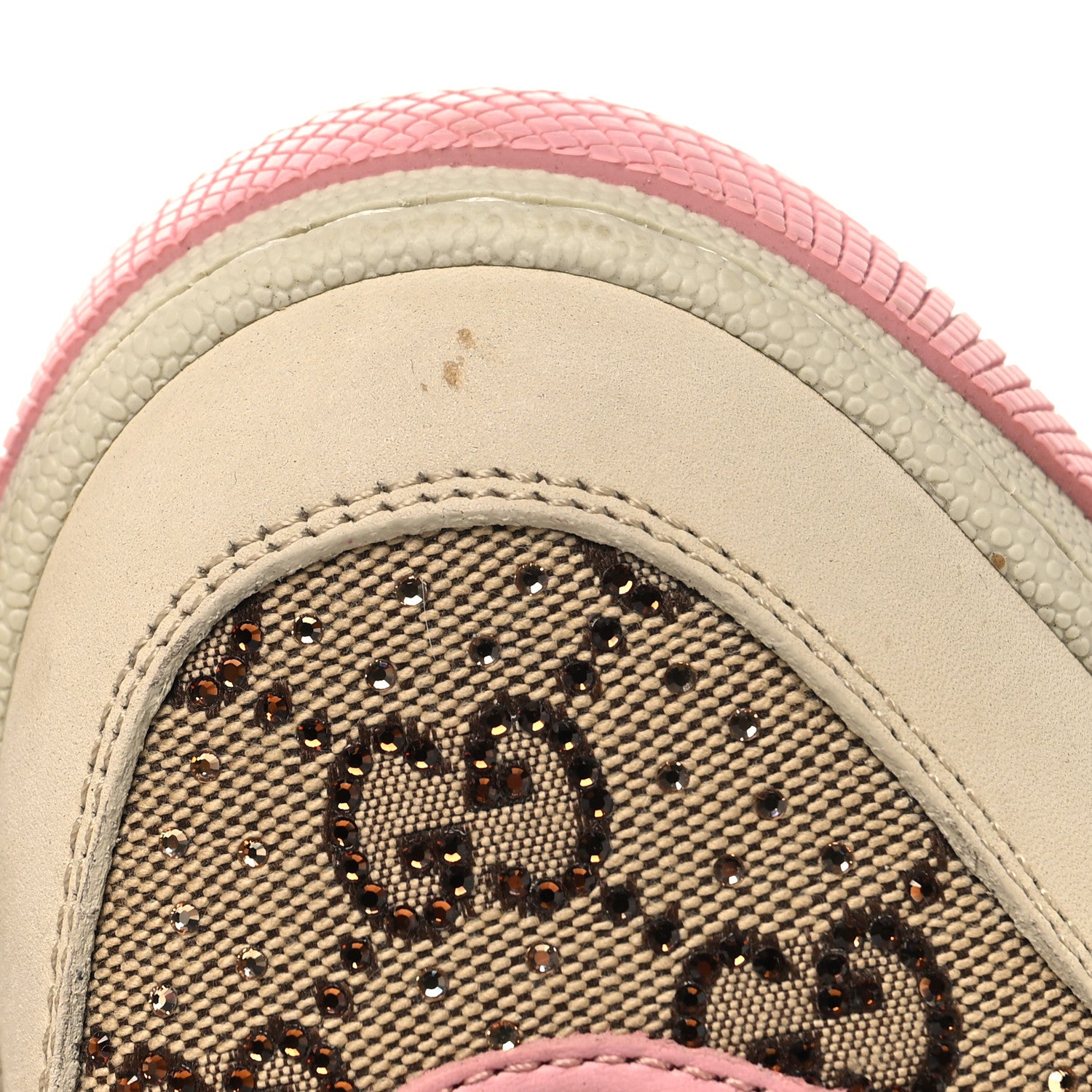 Gucci Calfskin GG Supreme Crystals Web Screener Sneakers 39 Beige Ebony Wild Rose 39 Beige Ebony Wild Rose 10 of 10