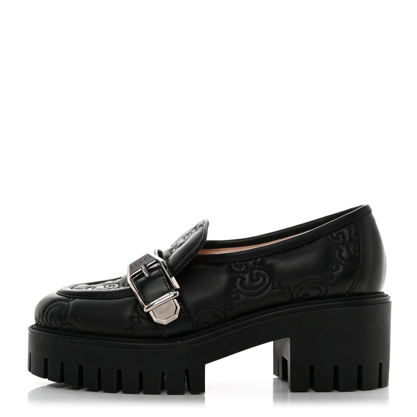 Nappa Cordovan Lux GG Matelasse Buckled Platform Lug Sole 60mm Loafers 36.5 Black
