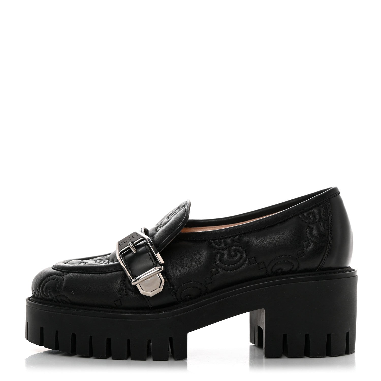 Gucci Nappa Cordovan Lux GG Matelasse Buckled Platform Lug Sole 60mm Loafers 36.5 Black 1 of 18