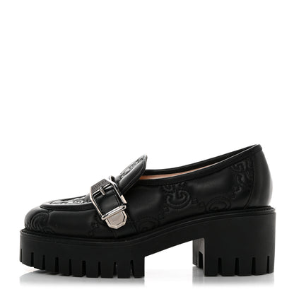 Gucci Nappa Cordovan Lux GG Matelasse Buckled Platform Lug Sole 60mm Loafers 36.5 Black 1 of 18