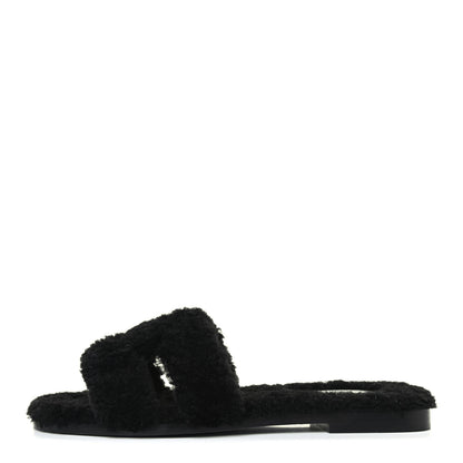 Hermes Woolskin Oran Sandals 38 Black 1 of 4