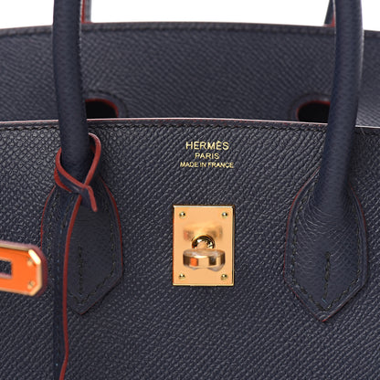 Hermes Epsom Contour Birkin 25 Bleu Indigo Rouge H 21 of 34