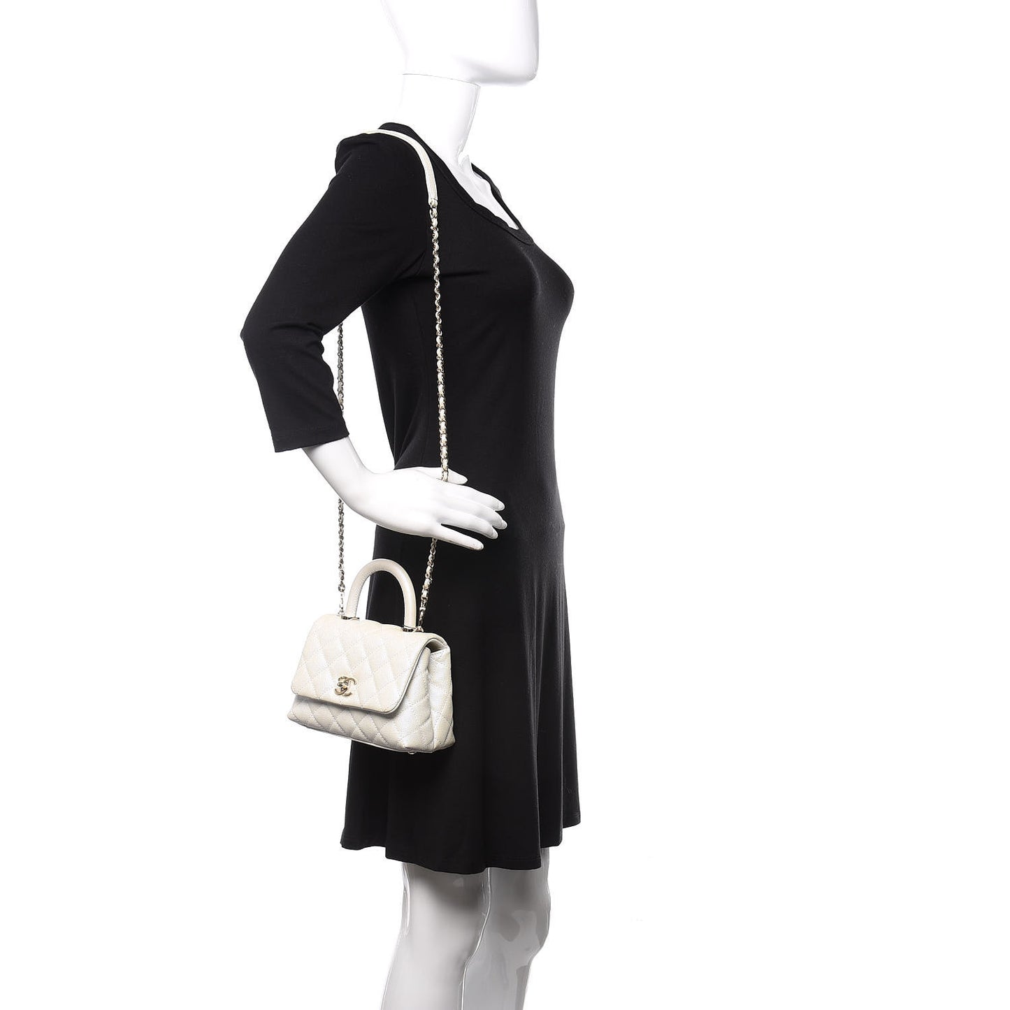 Iridescent Caviar Quilted Extra Mini Coco Handle Flap Ivory