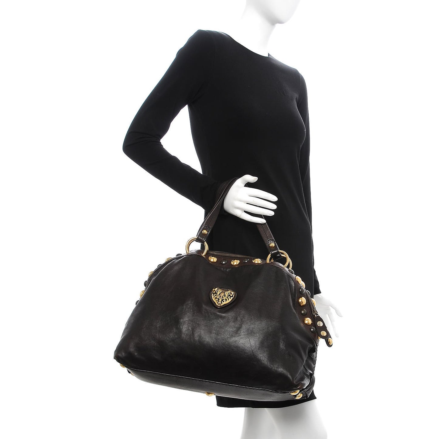 Calfskin Large Babouska Dome Satchel Dark Brown