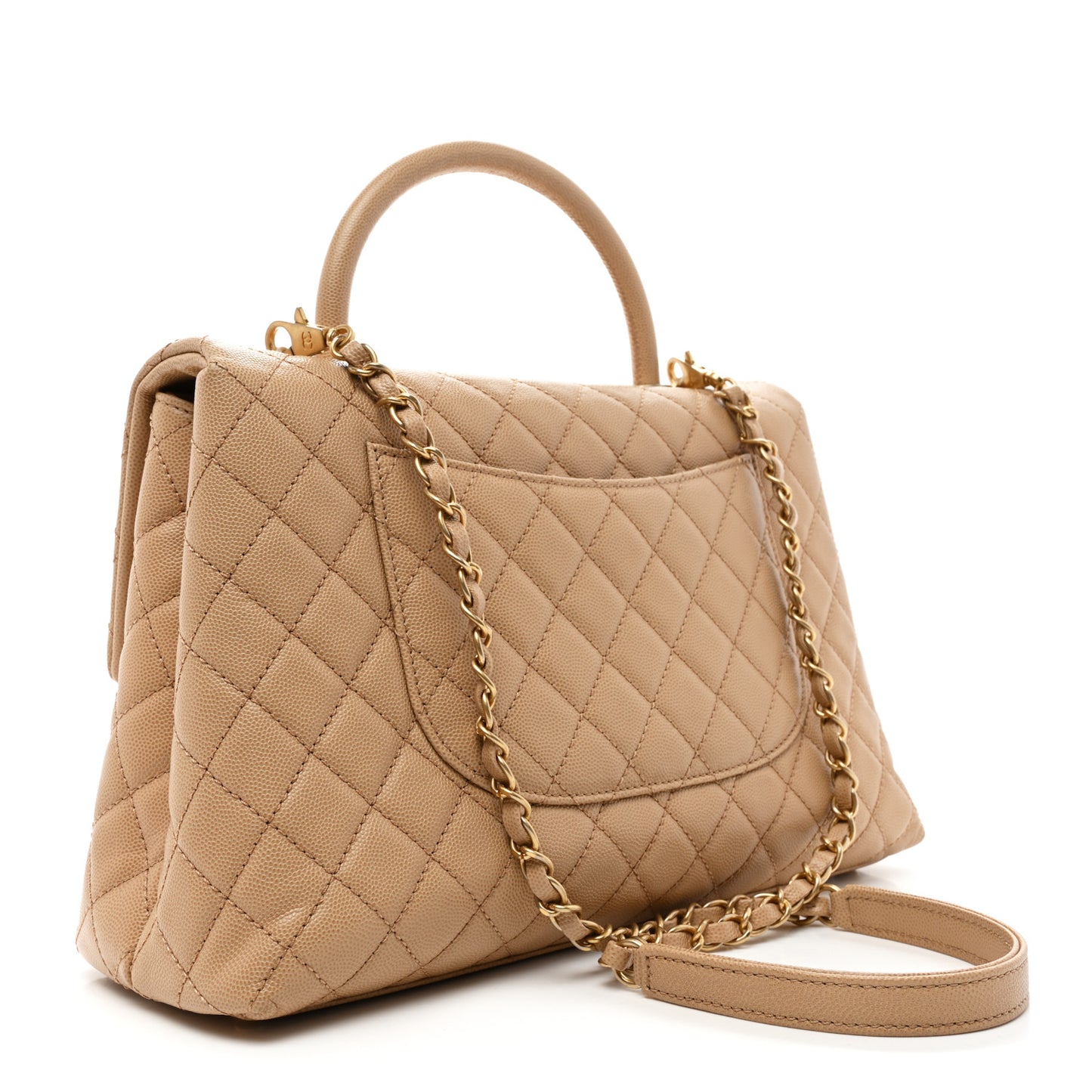 Caviar Quilted Medium Coco Handle Flap Beige