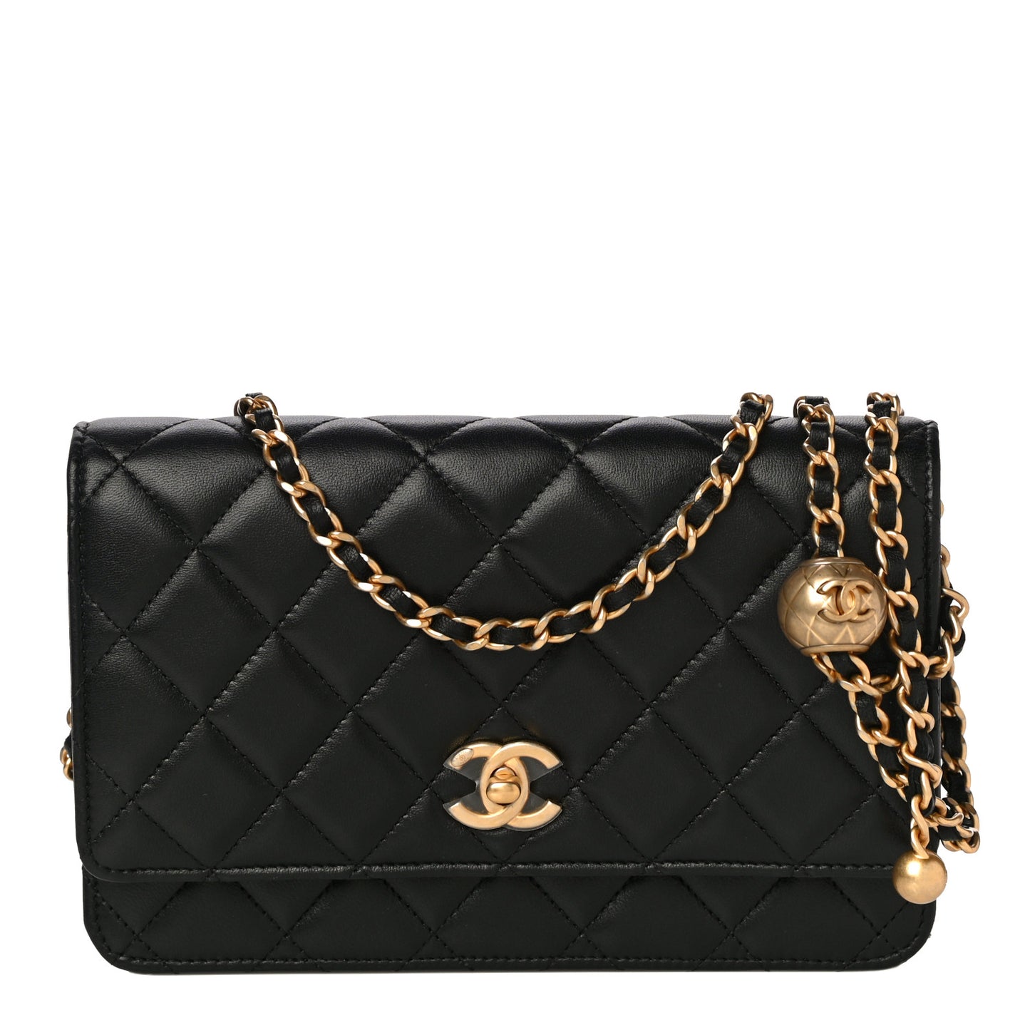 Lambskin Quilted CC Pearl Crush Wallet on Chain WOC Black