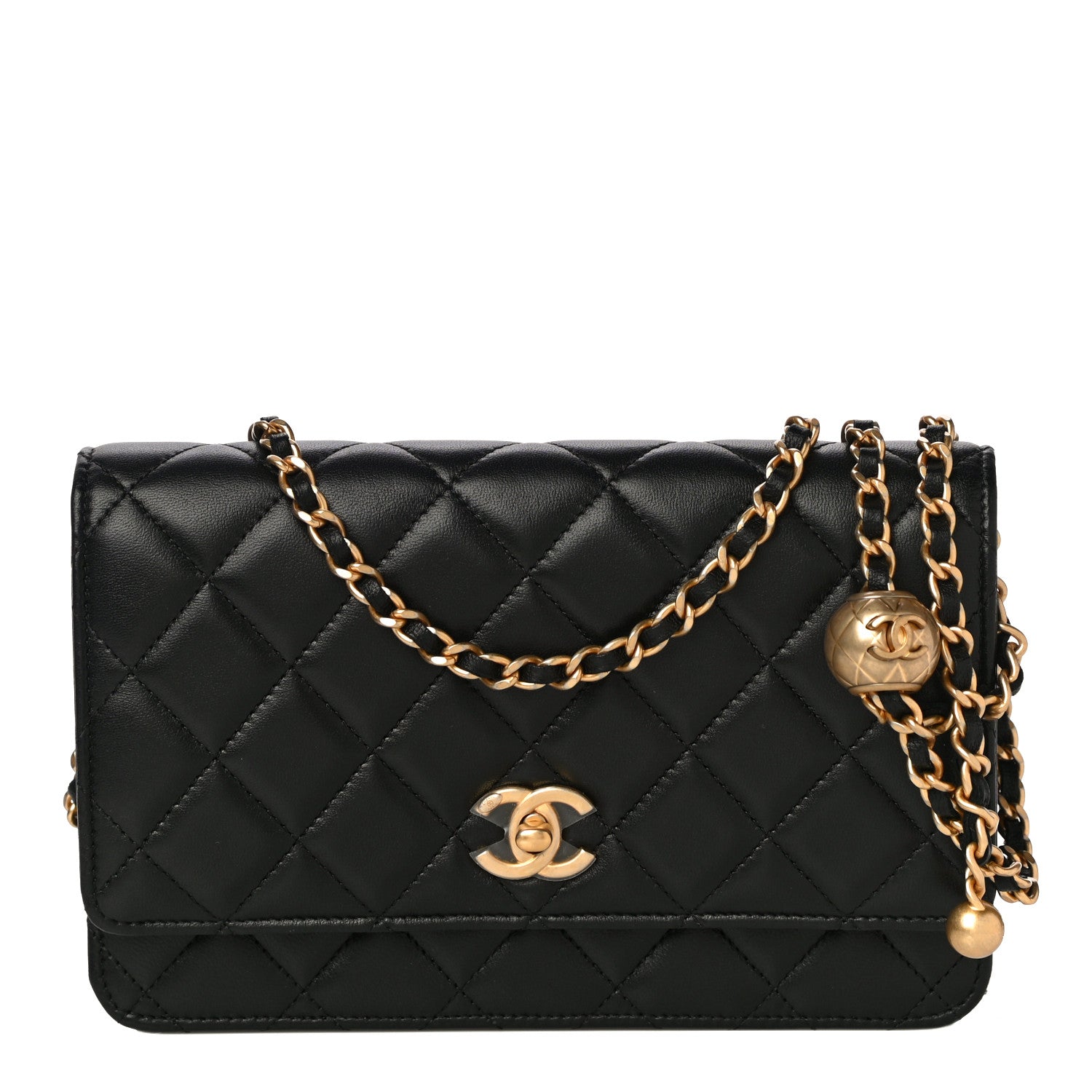 Chanel Lambskin Quilted CC Pearl Crush Wallet on Chain WOC Black 1 of 16