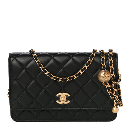 Chanel Lambskin Quilted CC Pearl Crush Wallet on Chain WOC Black 1 of 16