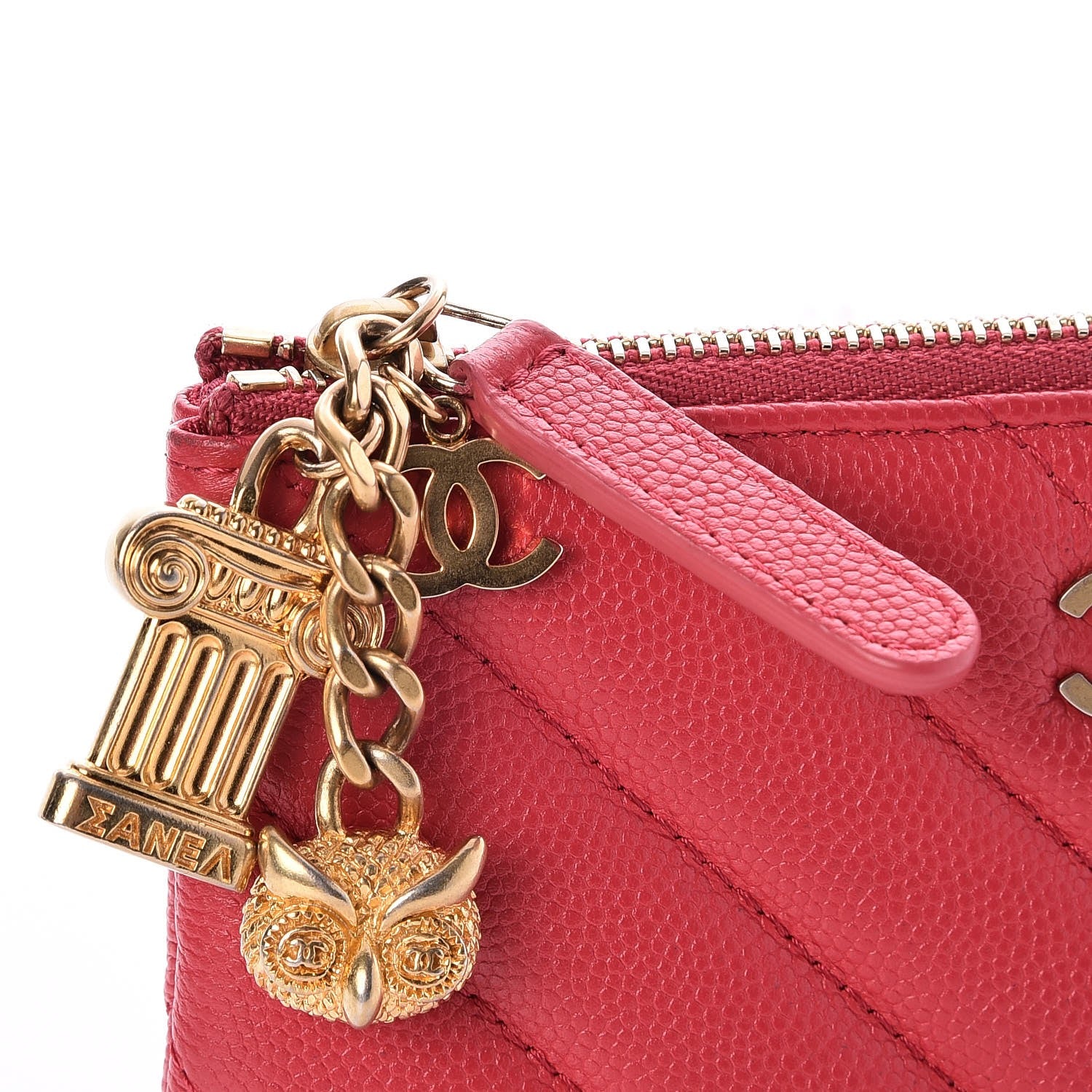 Chanel Caviar Chevron Quilted Small Ancient Greek Charms Cosmetic Case Red 5 of 8