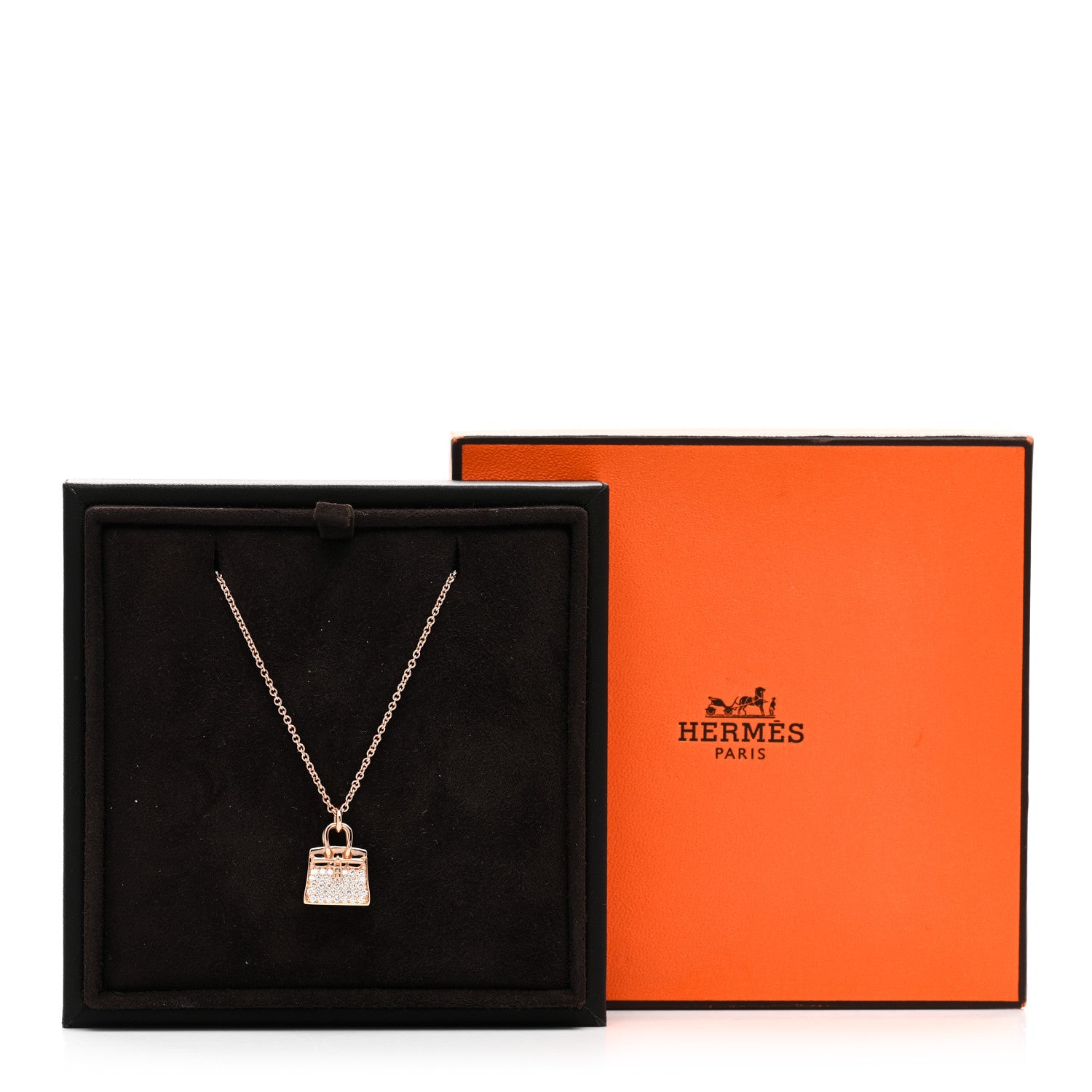Hermes 18K Rose Gold Diamond Birkin Amulettes Pendant Necklace 5 of 5