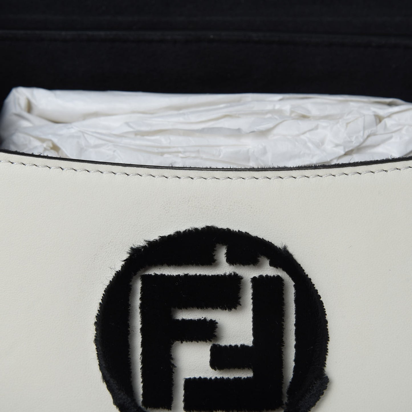 Vitello Century Velvet F is Fendi FF Embroidered Small Kan I Shoulder Bag White Black