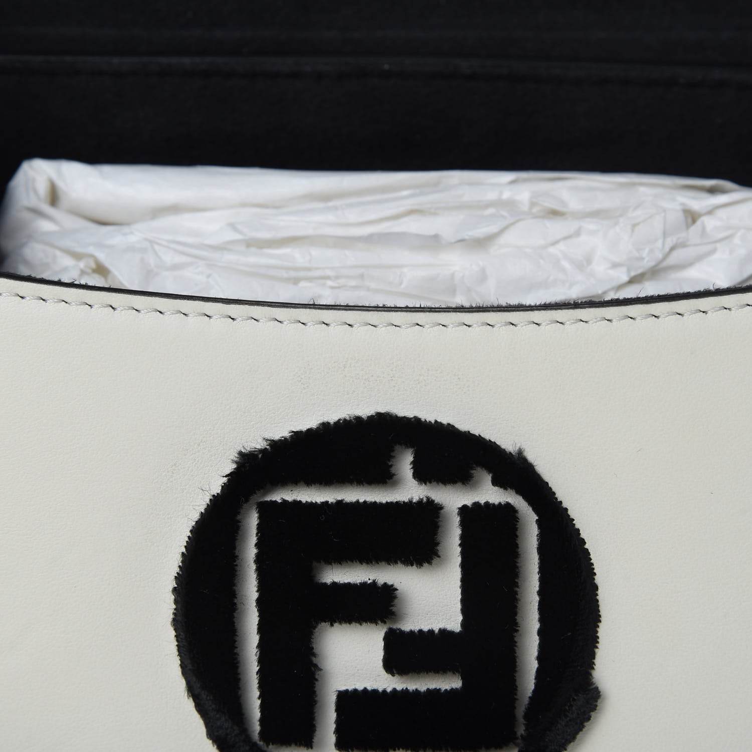 Fendi Vitello Century Velvet F is Fendi FF Embroidered Small Kan I Shoulder Bag White Black 12 of 12