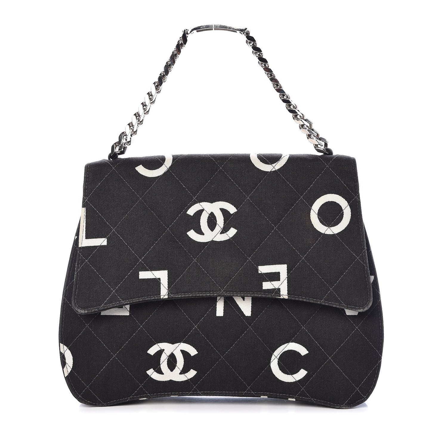 Canvas Quilted Coco ID Chain Bag Black