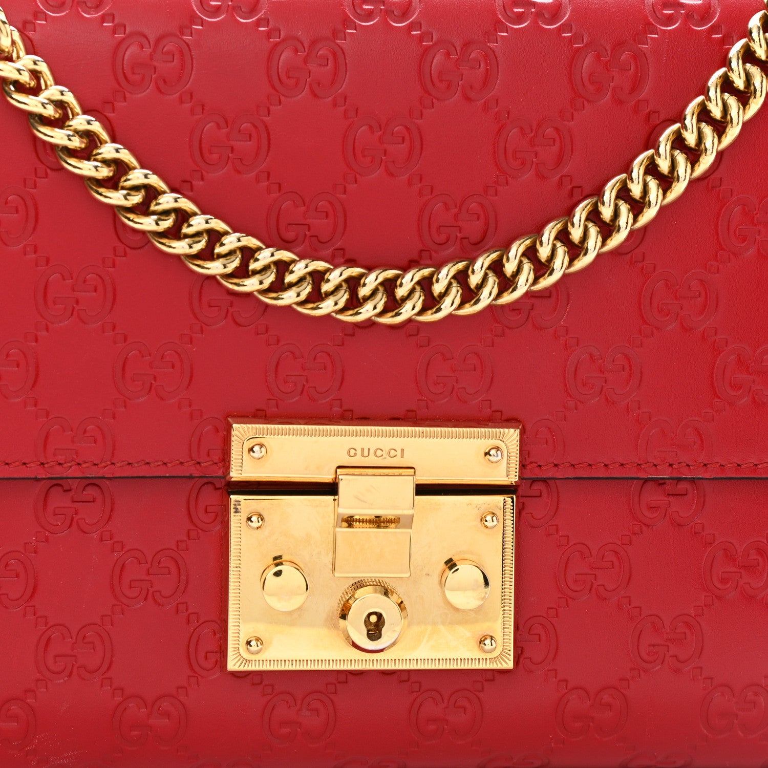 Gucci Guccissima Medium Padlock Shoulder Bag Hibiscus Red 15 of 21