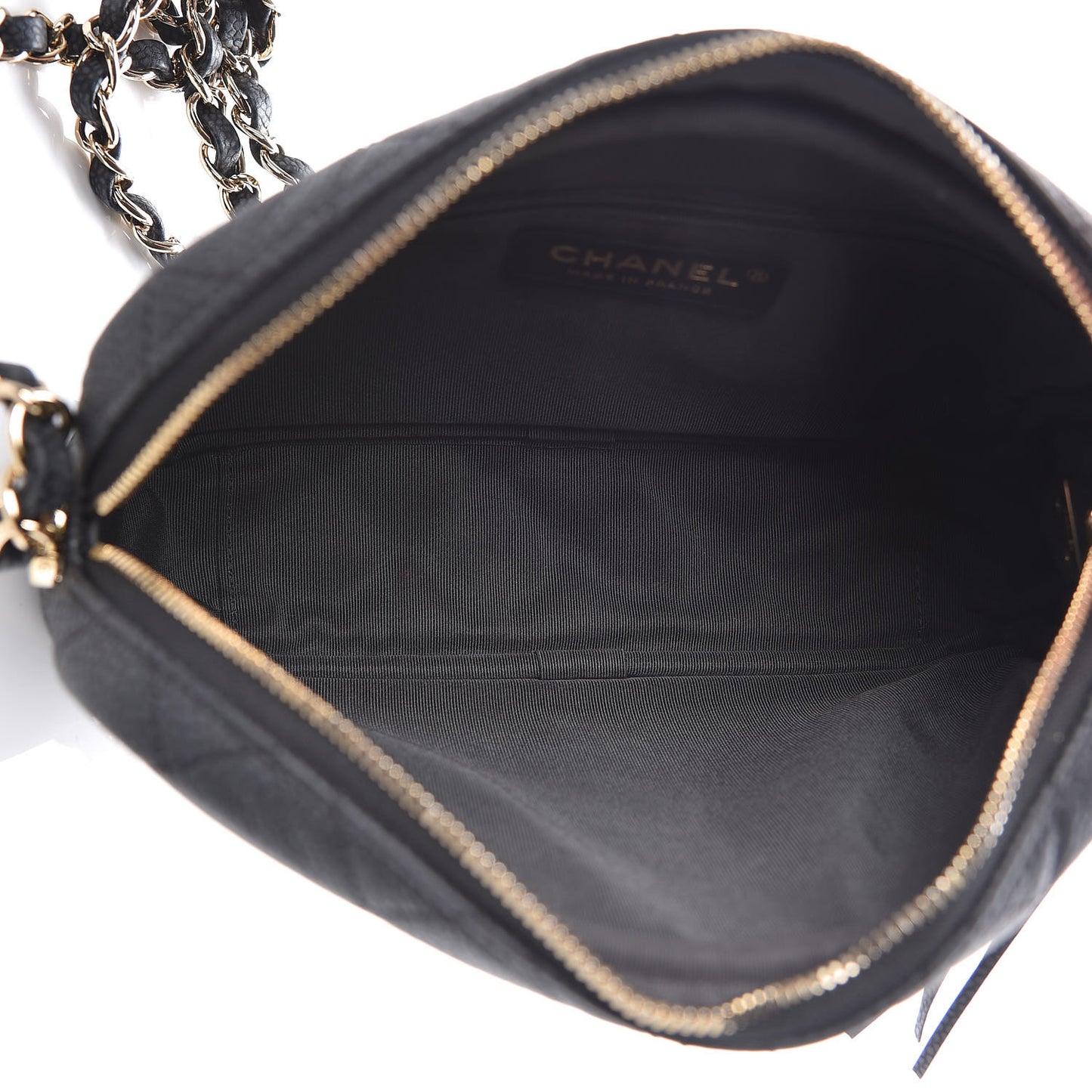Iridescent Caviar Quilted Small Coco Tassel Camera Case Black
