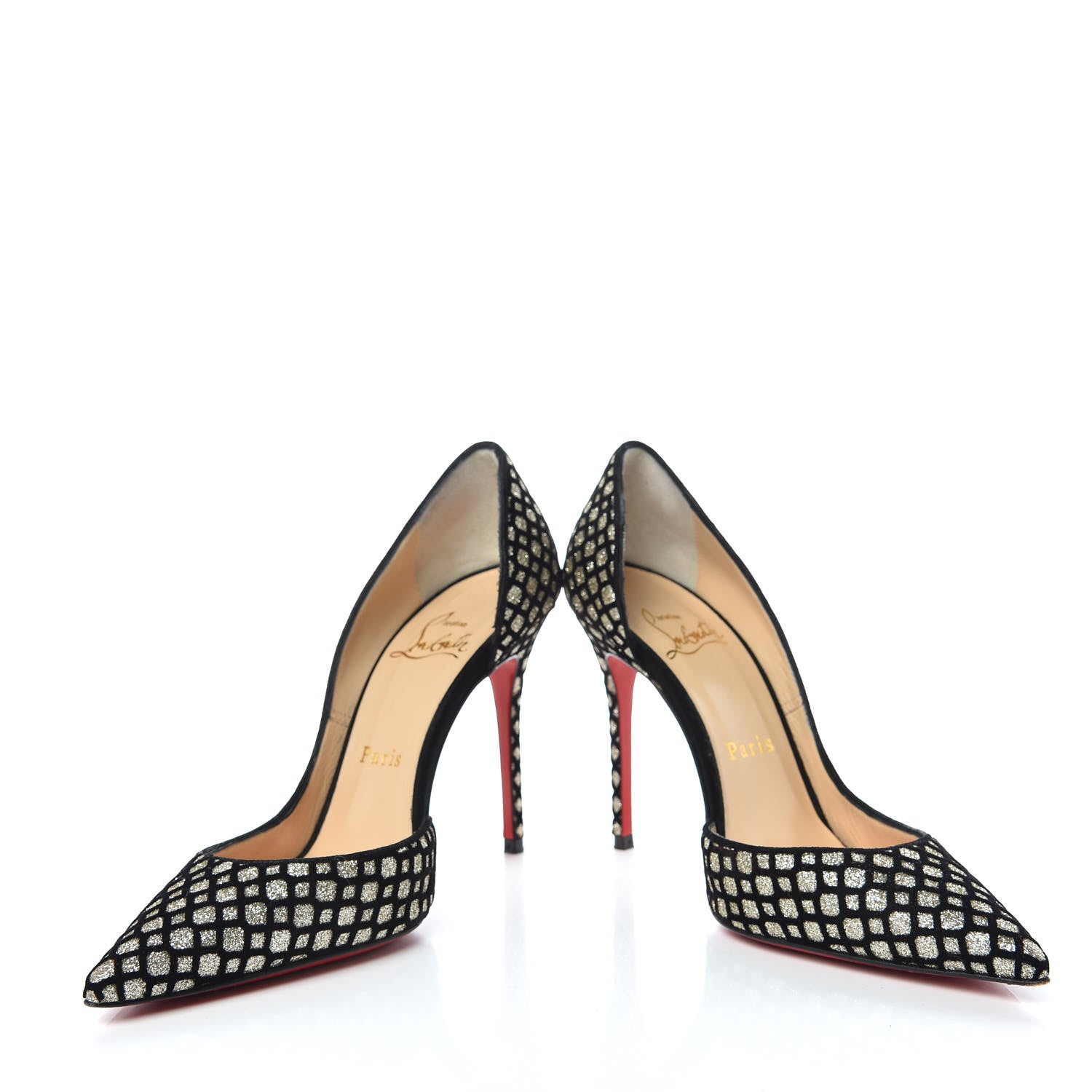 Christian Louboutin Glitter Floque Suede Iriza 100 Pumps 35 Platine Black 5 of 12