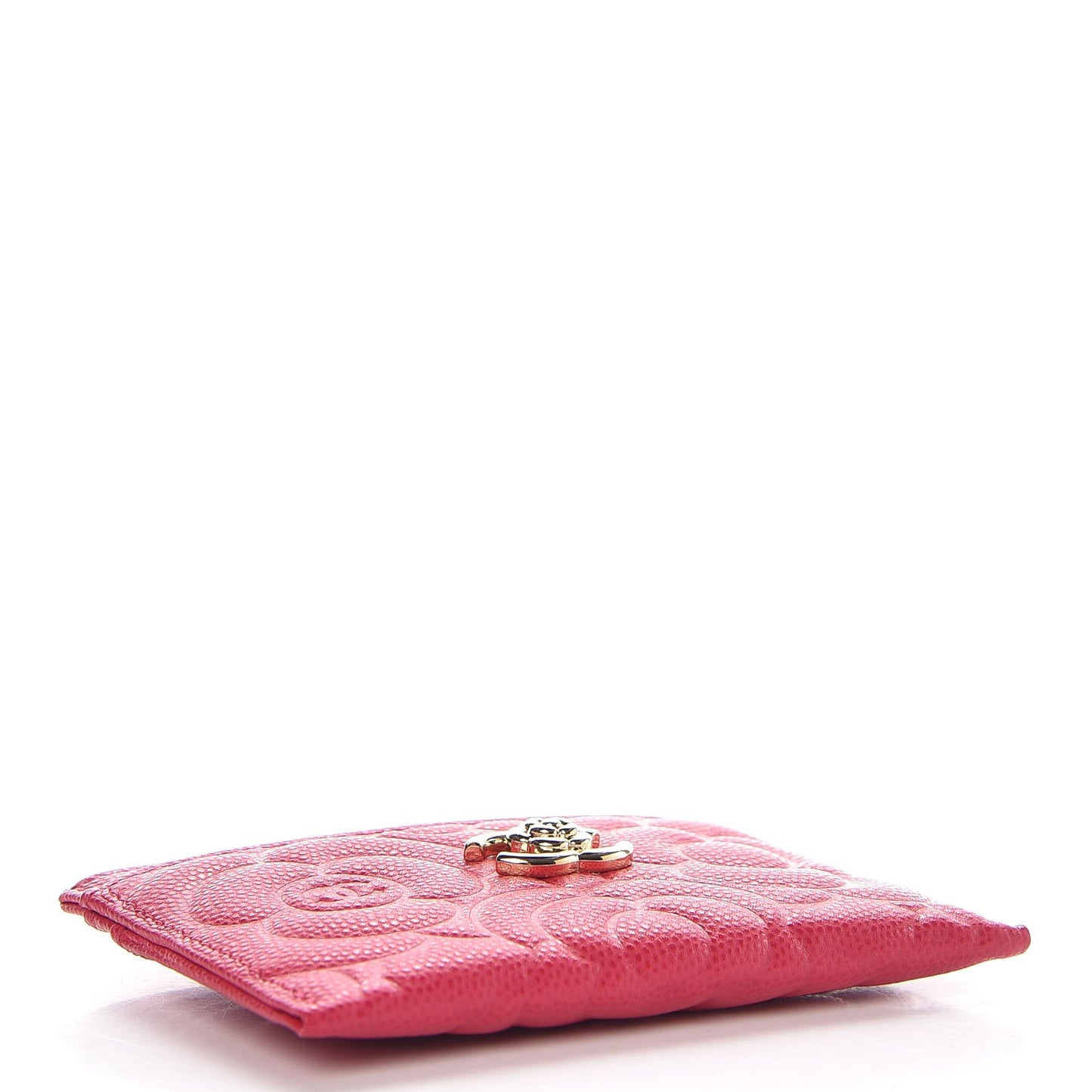 Caviar Camellia Embossed Card Holder Fuchsia