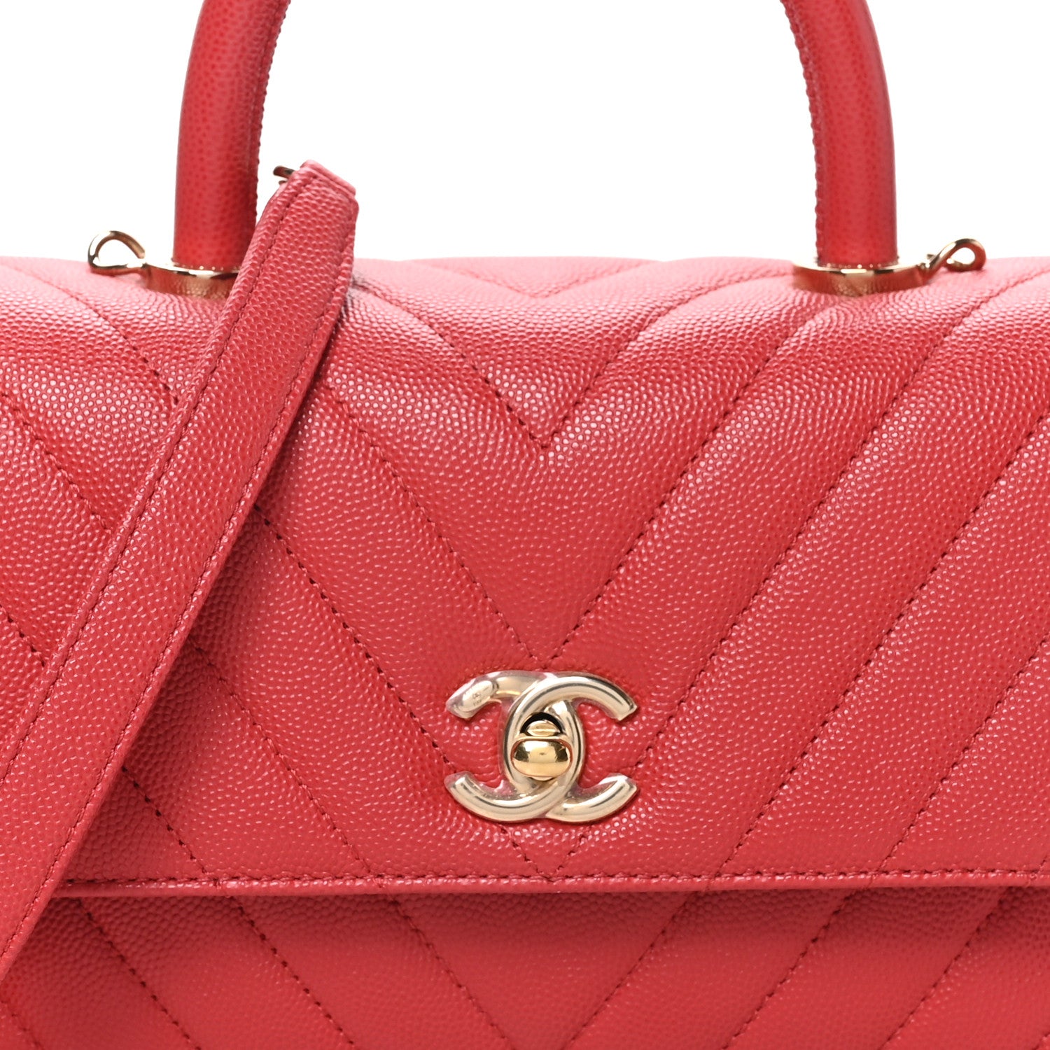 Chanel Caviar Chevron Quilted Mini Coco Handle Flap Red 8 of 10