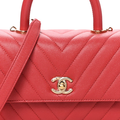 Chanel Caviar Chevron Quilted Mini Coco Handle Flap Red 8 of 10