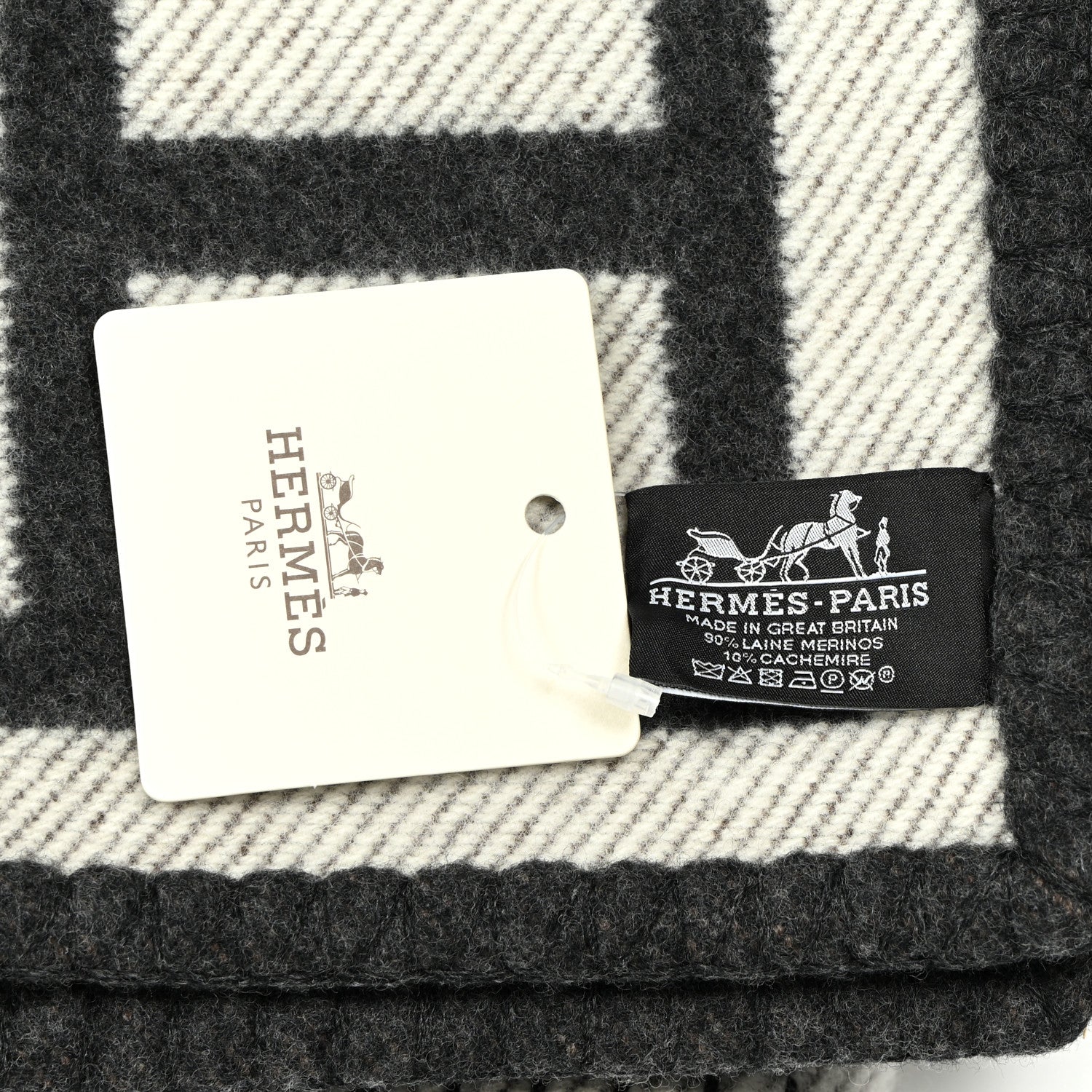 Hermes Wool Cashmere Avalon III Blanket Ecru Black 3 of 3