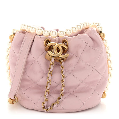 Chanel Calfskin Quilted Pearl Mini About Pearls Drawstring Bucket Light Pink 1 of 10