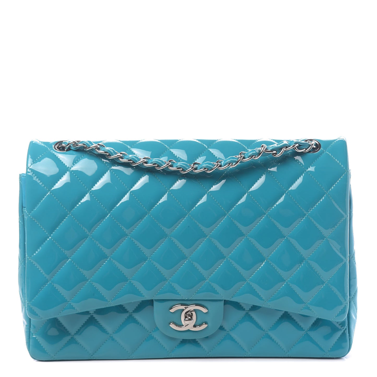 Patent Quilted Maxi Double Flap Blue