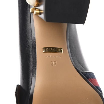 Gucci Malaga Kid Web Pearl Embellished Peyton 75mm Loafer Pumps 37 Black 9 of 13