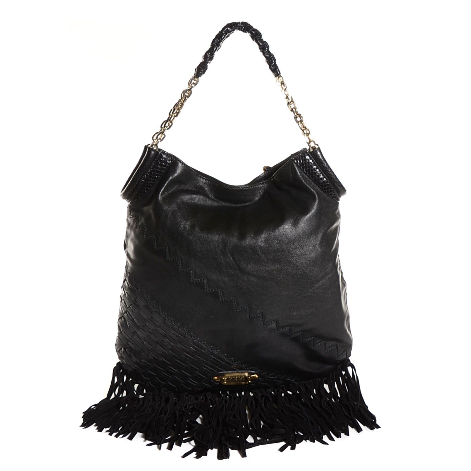 Jimmy Choo Lambskin Python Fringe Tatum Shoulder Bag Black 7 of 12