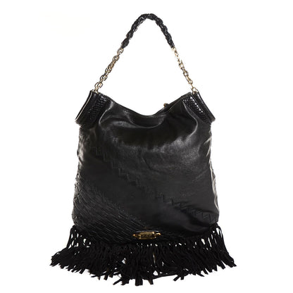 Jimmy Choo Lambskin Python Fringe Tatum Shoulder Bag Black 7 of 12