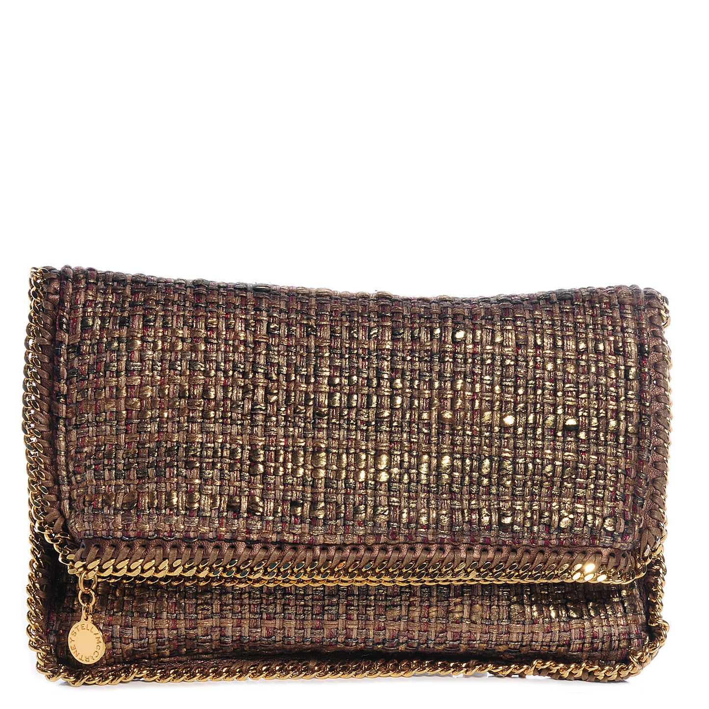 Woven Boucle Fold Over Falabella Clutch Gold